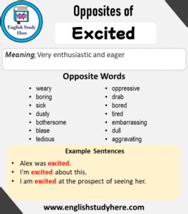 More 50 Excited Antonyms. Full list of opposite words of excited..